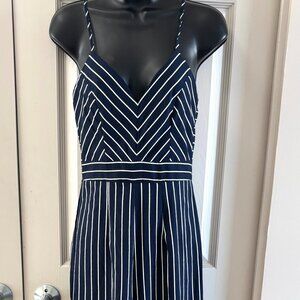 Forever 21 Navy & White Striped Wide-Leg Jumpsuit – Size S